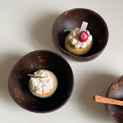 Natural Vietnamese Hainan Coconut Shell Bowl Tableware Rice Bowl Dessert Sweet Soup Breakfast Light Food Salad Fruit Storage Bowl