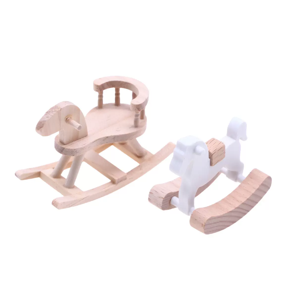 Dollhouse娃娃屋迷你木质素胚木马模型 小布微缩场景仿真家具摆件