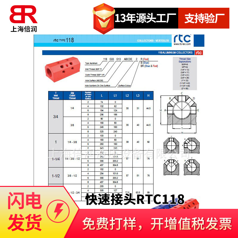 倍润RTC快速接头RTC118系列替换Staubli