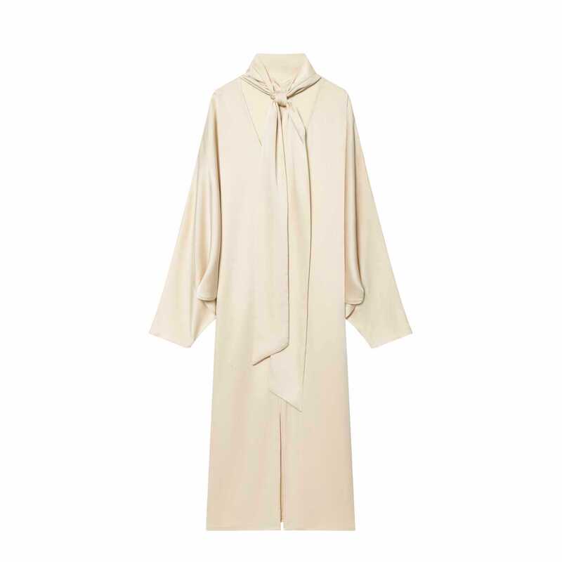 Cross-Border Foreign Trade Women's Clothing Spring European and American Style Silk Satin Texture Dress with Small Flared Sleeves for Women