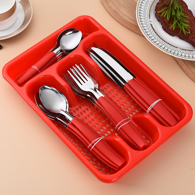 クロスボーダー南米斜め尾プラスチックハンドル 25 個ナイフ、フォーク、スプーン洋食食器ステーキナイフデザートスプーンとフォークギフトセット|undefined