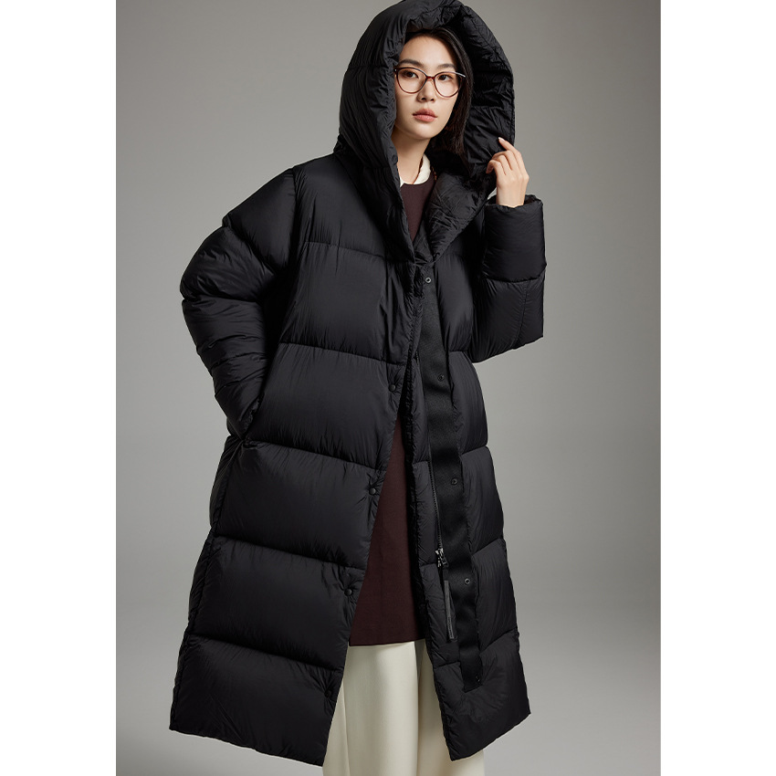 700 Puffy White Goose Down Jacket Long Women's Thickened Extremely Cold High-end Warm Hood Knee Loose Jacket New