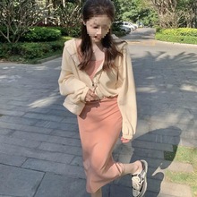 甜美纯欲风吊带裙套装女时髦休闲秋季新款外套连衣裙小清新