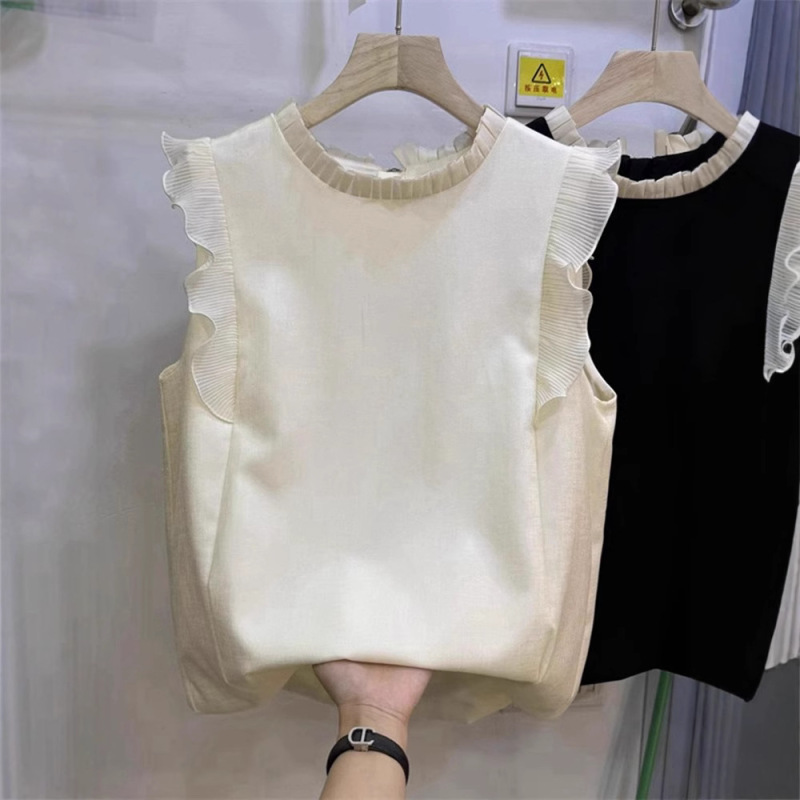 ヨーロッパラウンドネックノースリーブシャツ女性のための 2025 新しい夏のデザインニッチルーズ痩身トップ|undefined