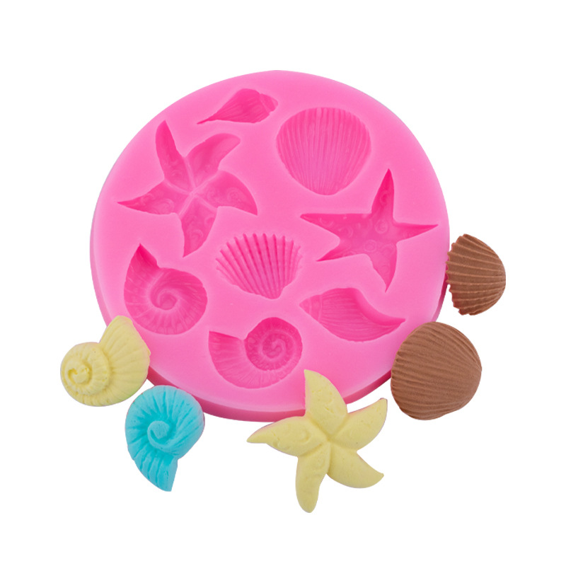 Océano serie sirena cola Shell Starfish Seahorse silicona molde fondant chocolate hornear decoración Accesorios