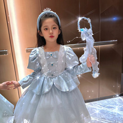 女童愛莎公主連衣裙2023秋季新款兒童洋氣中秋節禮服裙生日公主裙