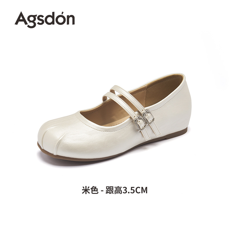 Zapatos Mary Jane Augusden para mujer, estilo verano 2026, zapatos planos estilo ballet para usar con faldas, zapatos de cuero plateados