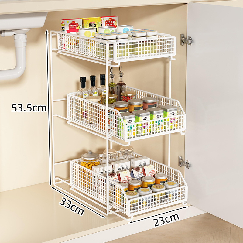 Estante de cocina bajo el fregadero tipo de extracción de almacenamiento de cesta de extracción de platos de paneles y platos de cajón de gabinete multicapa con uso doméstico incorporado