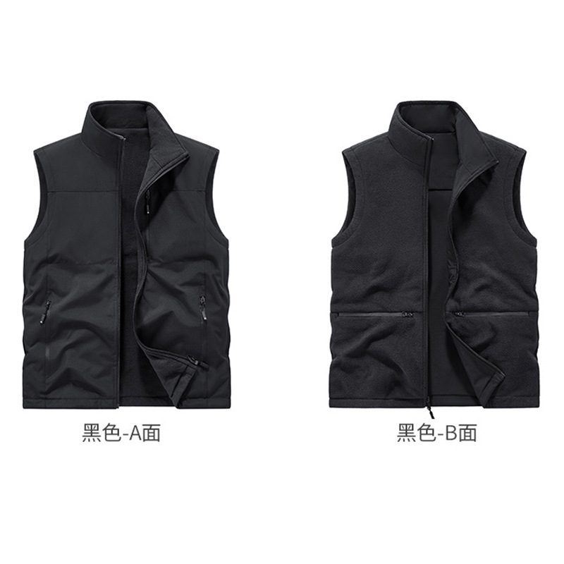 Fotografía al aire libre chaleco de pesca de pelusa transfronterizo doble cara con hombro de hombro de bolsillo chaleco de invierno personalizado hombre