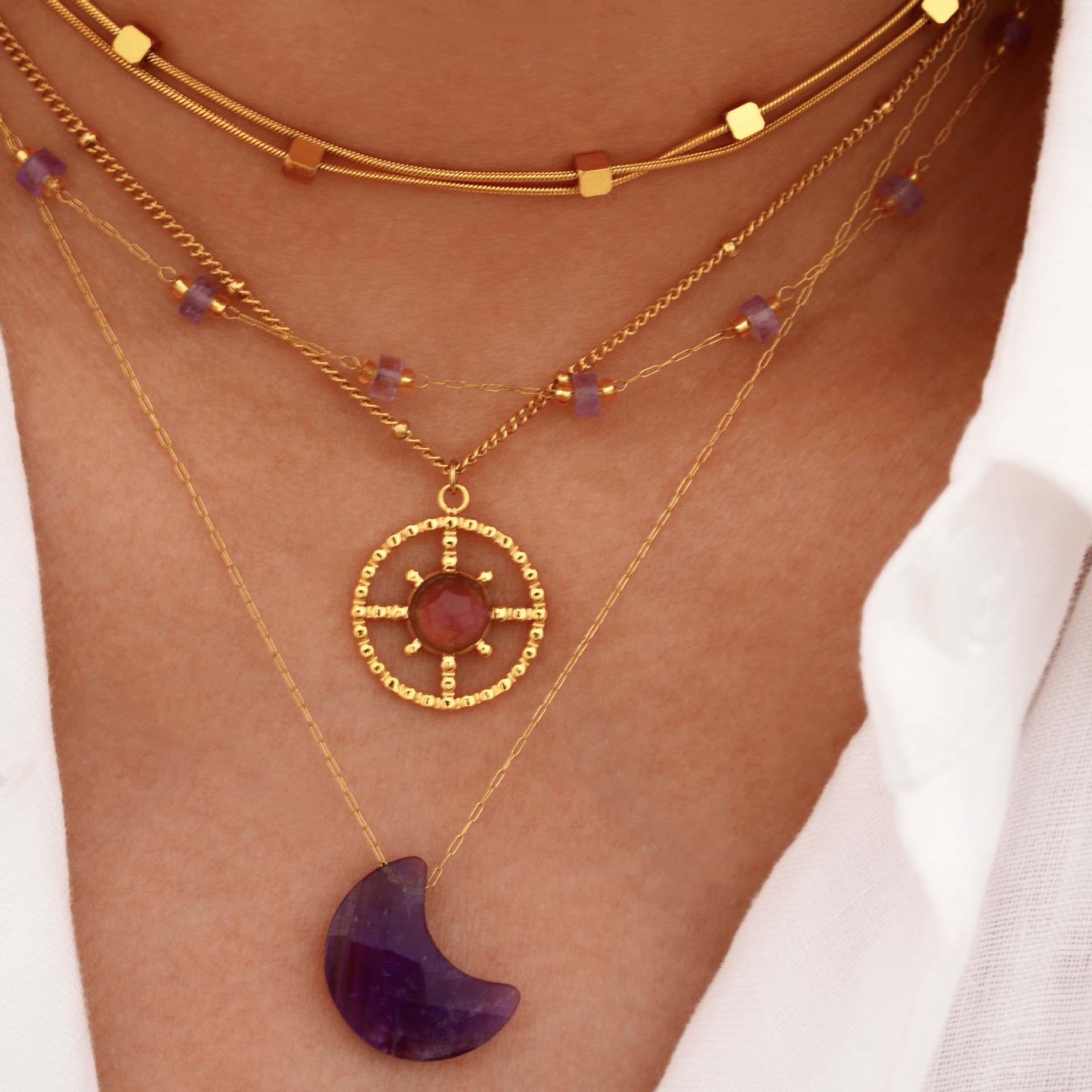 Pendant Necklace Classification Wholesale Jewelry Simple Style Geometric Moon Titanium Steel Pendant Necklace