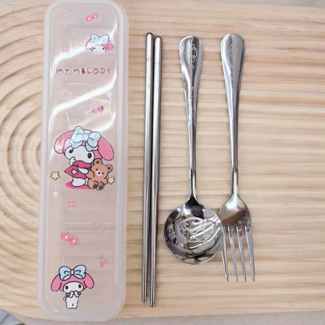 Портативный набор столовых приборов (Sanrio) Cinnamoroll 3 предмета — ложка, вилка, футляр, лёгкий дорожный набор