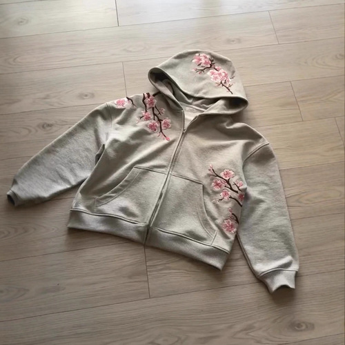 European and American cross-border Harajuku retro cherry blossom print personalized street American trend hooded pullover hoodie fashion hoodie