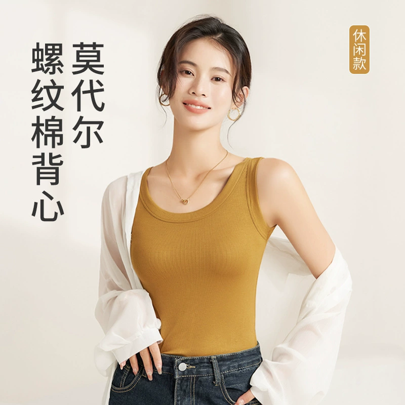 Женская майка-топ из плотного хлопкового модала 260 г, ребристая основа, без рукавов, оптом