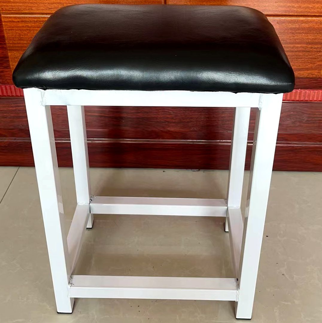 Taburete de taller al por mayor, línea de montaje de fábrica, taburete de trabajo, taburete cuadrado pequeño de acero y madera, taburete de hierro de comida rápida, oro de entrenamiento