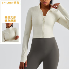 BR+ New Short Anti-Slip Zipper Sportswear Elegant Finger Coat Fitness Casual Wear Women's Slim-Fit Waist Sports Jacket