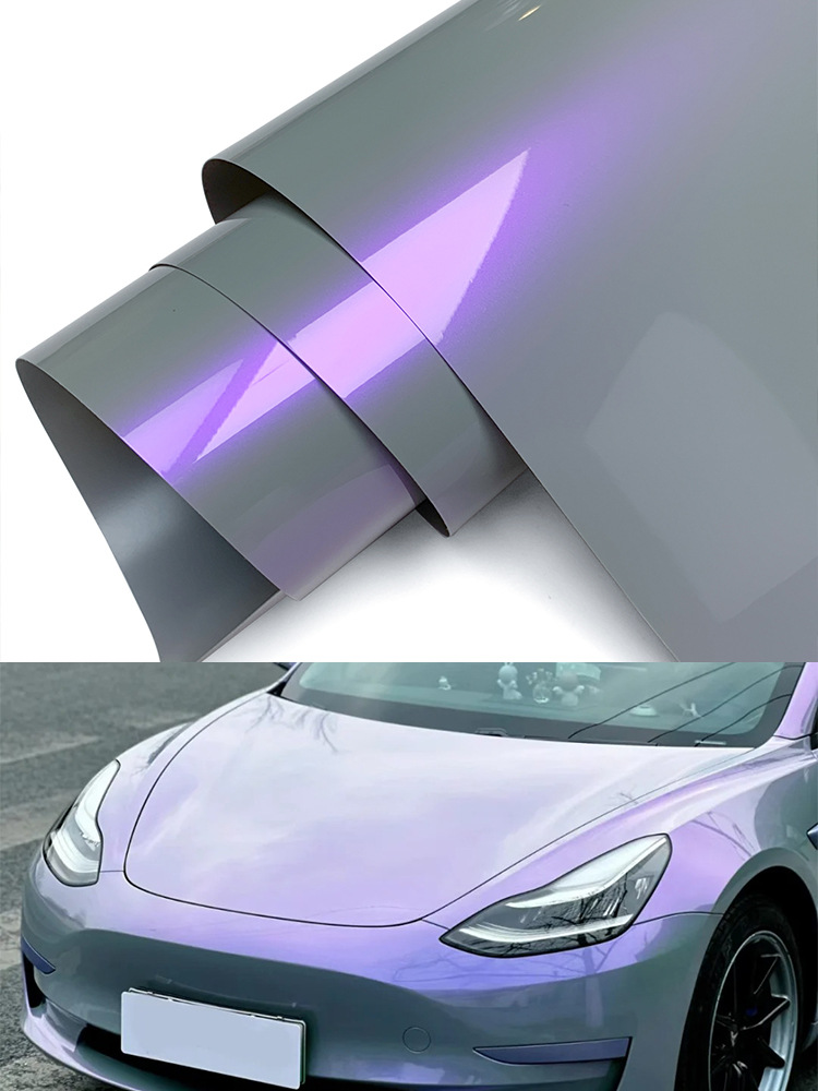 New Pet Two-Color Fantasy Gray and Purple Car Body Color Changing Film Bright Color Changing Sticker Rearview Mirror Sticker