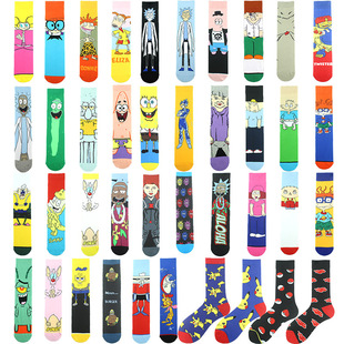 Cross-Border Trendy Socks Foreign Trade Cotton Cartoon Socks Men and Women Unisex Straight Spongebob Ruike Anime Socks Wholesale Mid-Calf Socks