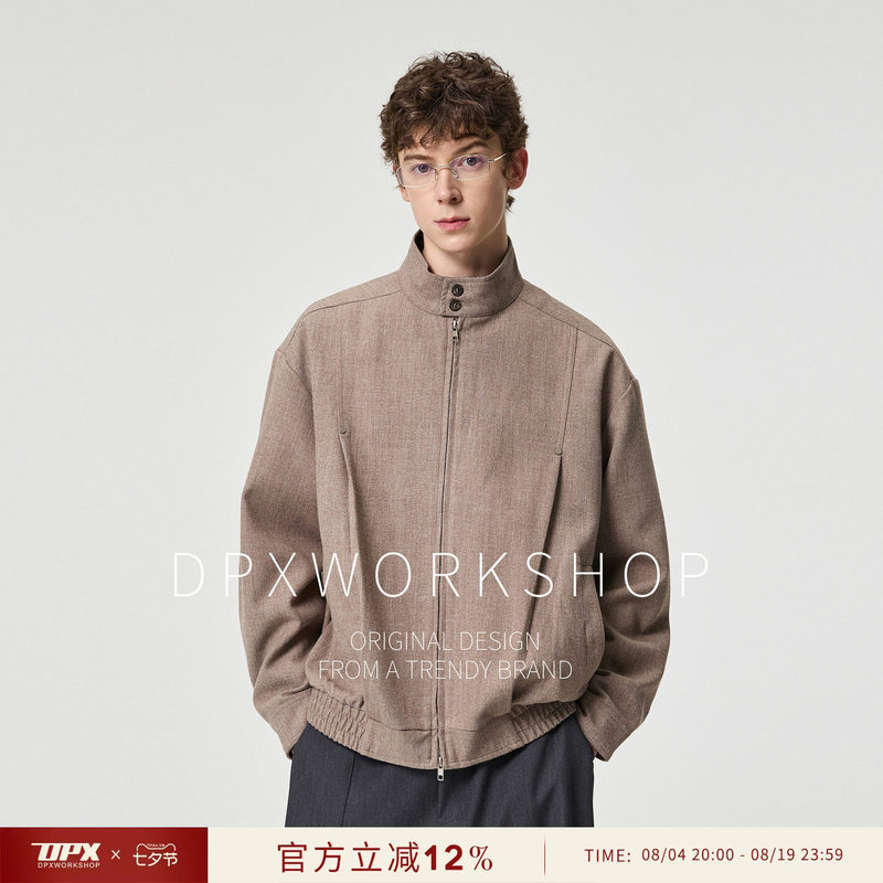 DPX Autumn Wool Blend Stand Collar Jacket for Men, Loose Fit, Casual, Simple, Versatile, Breathable, Short Coat