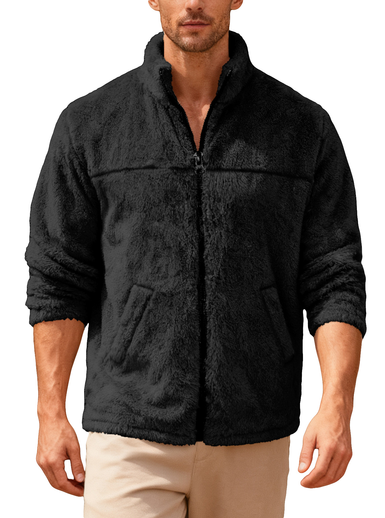 Nuevo transfronterizo de Europa y América Amazon otoño y invierno hombre cuello agitado chaqueta con cremallera chaqueta casual de gran tamaño