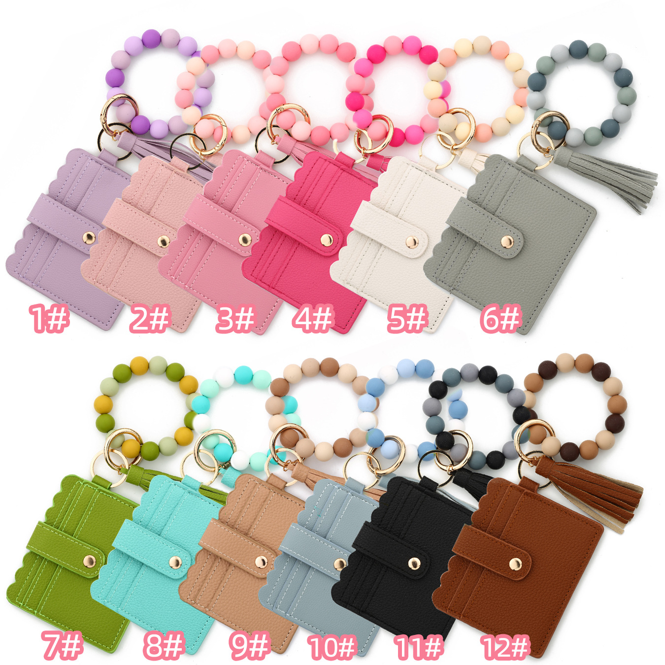 80g Weight Women's Solid Color PU Silica Gel Tassel Snap Button Card Holders