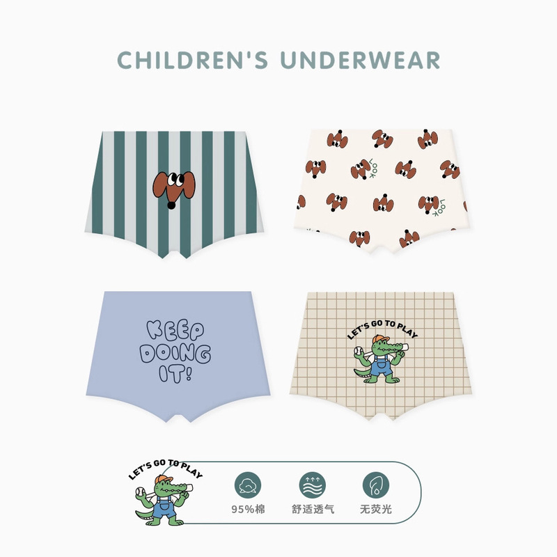N191 Boys' Underwear, Class A, Autumn Pure Cotton Children's Boxer Briefs with Letter Crocodile Cartoon Design, Children's Underwear Pre-Sale