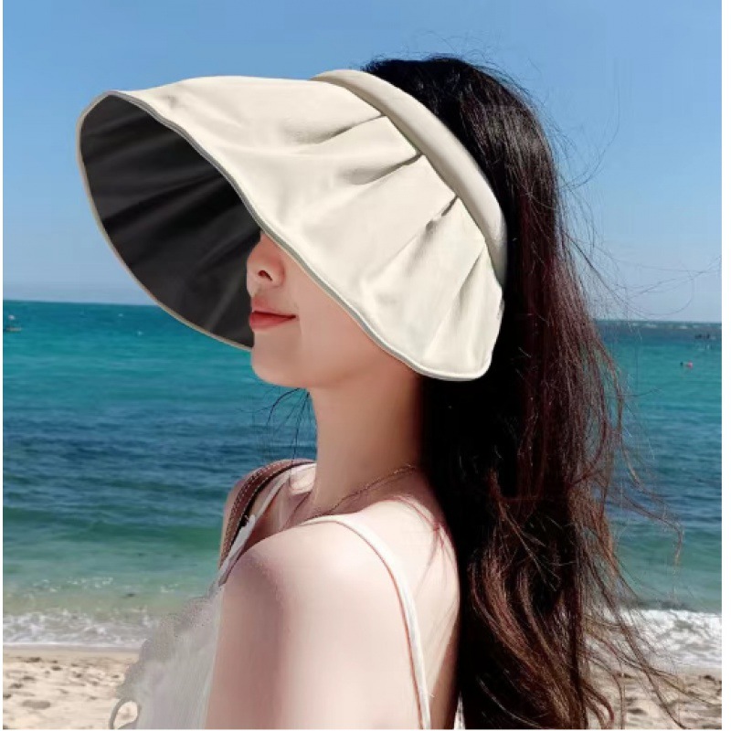 乘法 批发黑胶防晒贝壳帽日系甜美防紫外线大檐遮阳帽