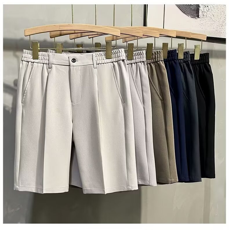 Short d'été pour homme, coupe droite, longueur mi-longue, taille élastique, style décontracté, coupe ajustée._voghion.com