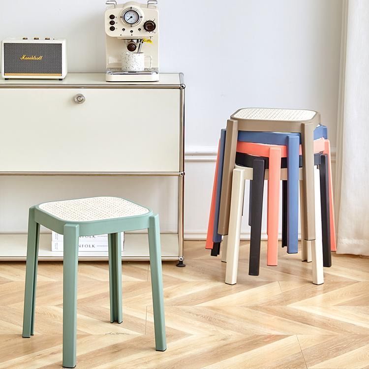 Imitation Rattan Stool, Household French Square Stool, Living Room Spare Dining Table Stool, Medieval Dining Chair