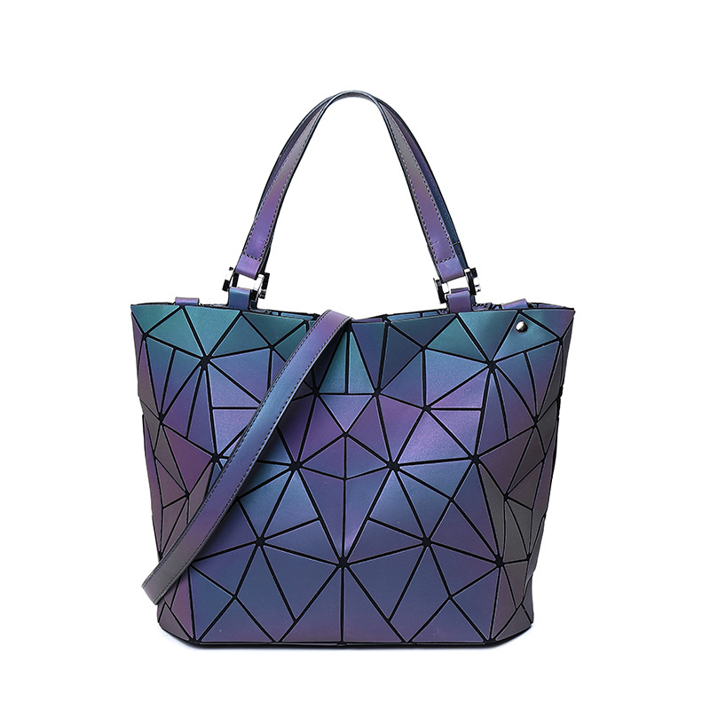 Laser rhombic stitching Bao large Japanese shoulder strap Crossbody Bag luminous Bucket Handbag_voghion.com