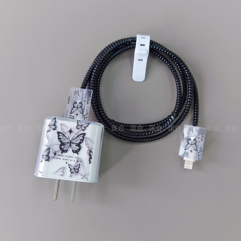 Black Butterfly Suitable for Apple 20/18W Charger Protective Cover Charging Head Cover Data Cable Bite Cable Charging Cable Cover