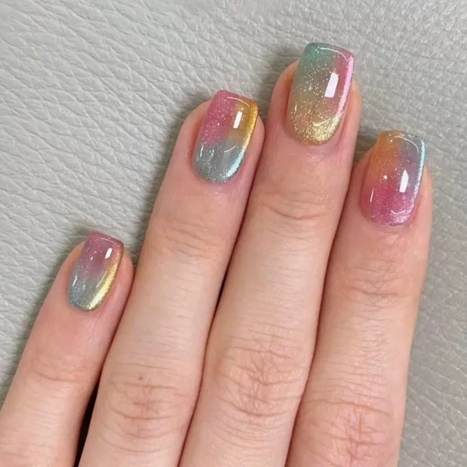 温柔翡翠绿美甲短甲优雅晶石猫眼指甲贴片焊锡闪玻璃珠猫眼穿戴甲