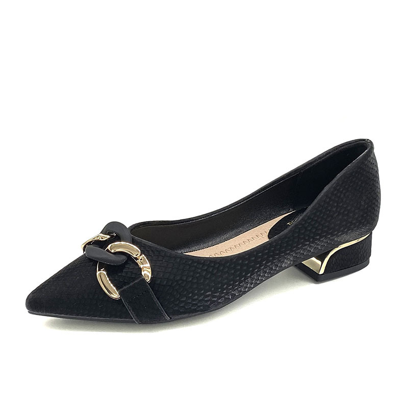 Zapatos de una sola capa de Punta puntiaguda Primavera y otoño nuevos zapatos de mujer Four Seasons zapatos de mujer profesionales moda boca baja cadena hebilla tacón grueso más tamaño zapatos de mujer de tacón bajo