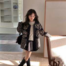 女童复古费尔岛提花针织开衫2026秋新款中大童慵懒风宽松毛衣外套