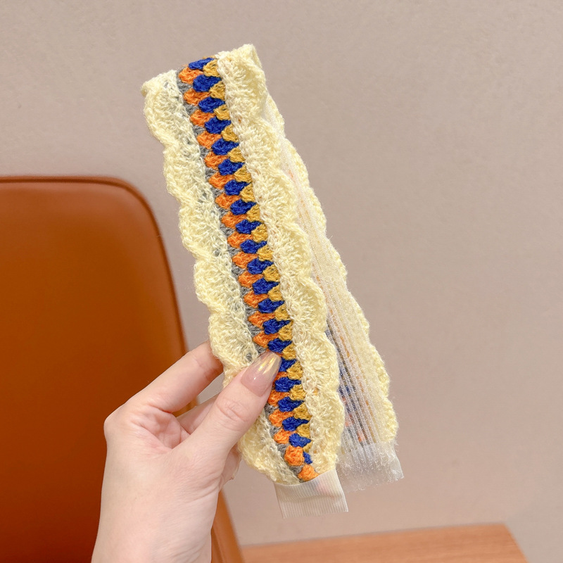 Otoño y invierno flores trituradas de punto Velcro cinta de cabello de alta calidad para mujeres frangeas acabado de cabello de artefacto de la niña bandas de cabello tocado