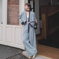 蓝色西装西裤两件套女春秋季2025漂亮高级气质感韩系休闲套装ins