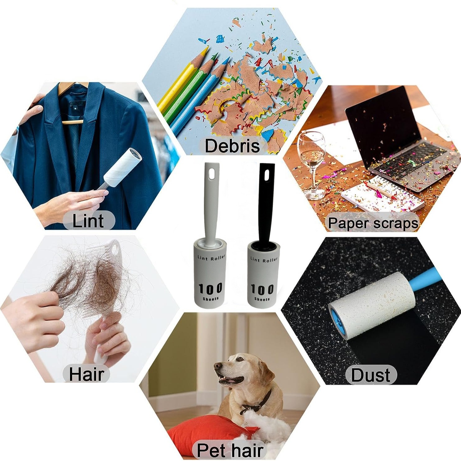 跨境热卖款宠物粘毛滚筒100撕粘毛器斜撕替换粘尘纸 衣物清洁除毛