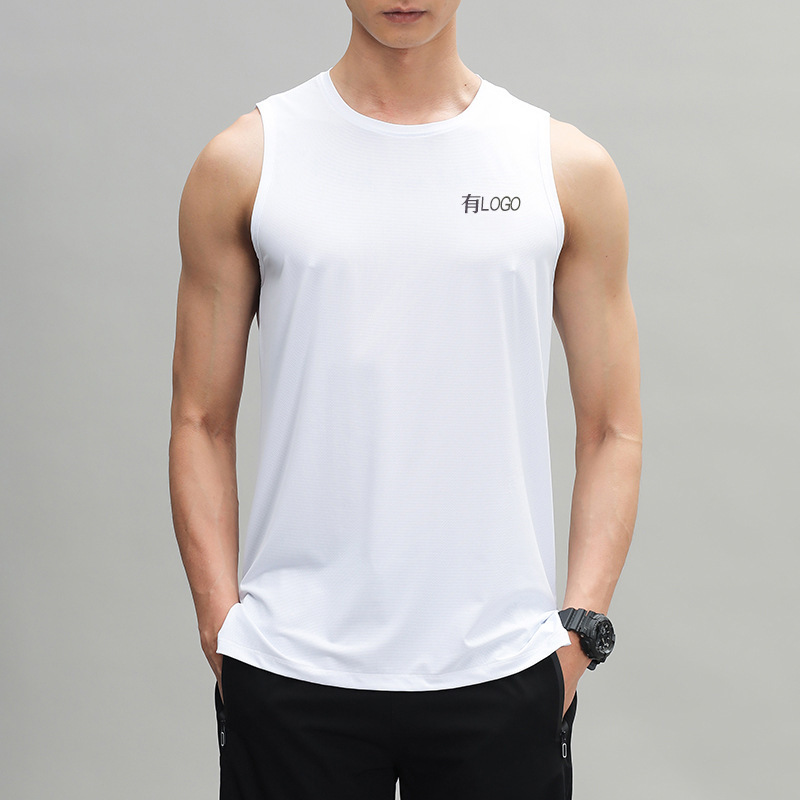 Brand Logo in stock Vest Quick-drying Short-sleeved Sleeveless T-shirt Men's Summer Breathable Sweat-wicking Running Fitness Top