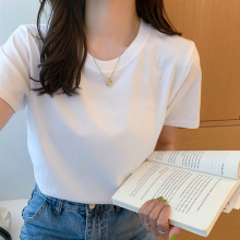 2024夏季重磅纯棉短袖T恤女男女基础同款纯色圆领宽松ins潮打底衫
