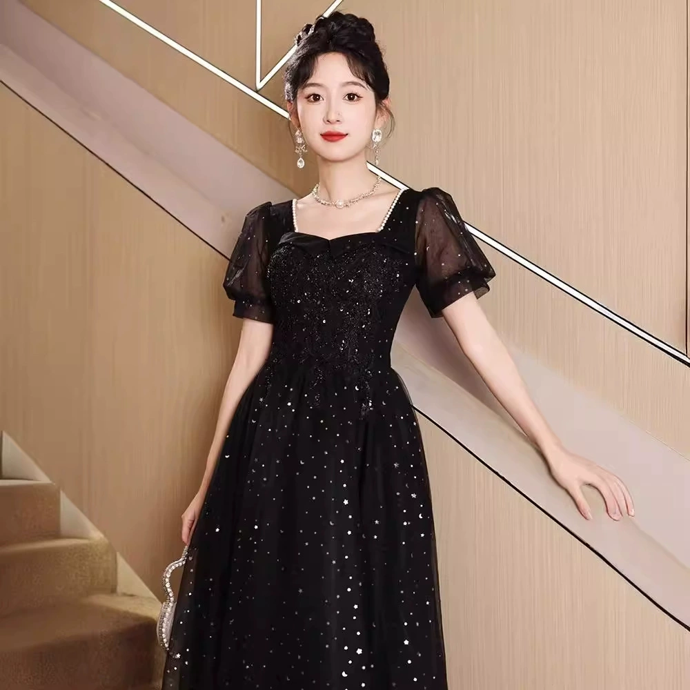 Черное вечернее платье, модные ногтевые блестки/ sequins? для учащихся начальной школы, новая коллекция, яркий цепляющий стиль