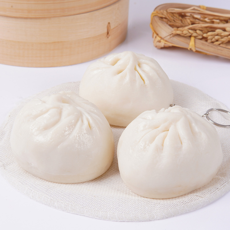 8cm仿真食物包子钥匙扣PVC食玩大包子肉包早餐假食品短剧拍摄道具|undefined