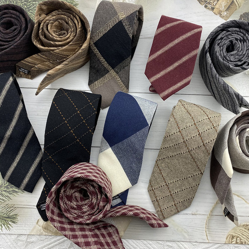 Autumn and winter basic school tie hand-tied jk British style knitted cotton and linen striped plaid brown coffee splicing DK