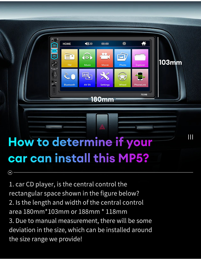 7inch Mp5 Player Car Display Screen Portable Fm Reversing Rear View Bluetooth Connection Hd 1080