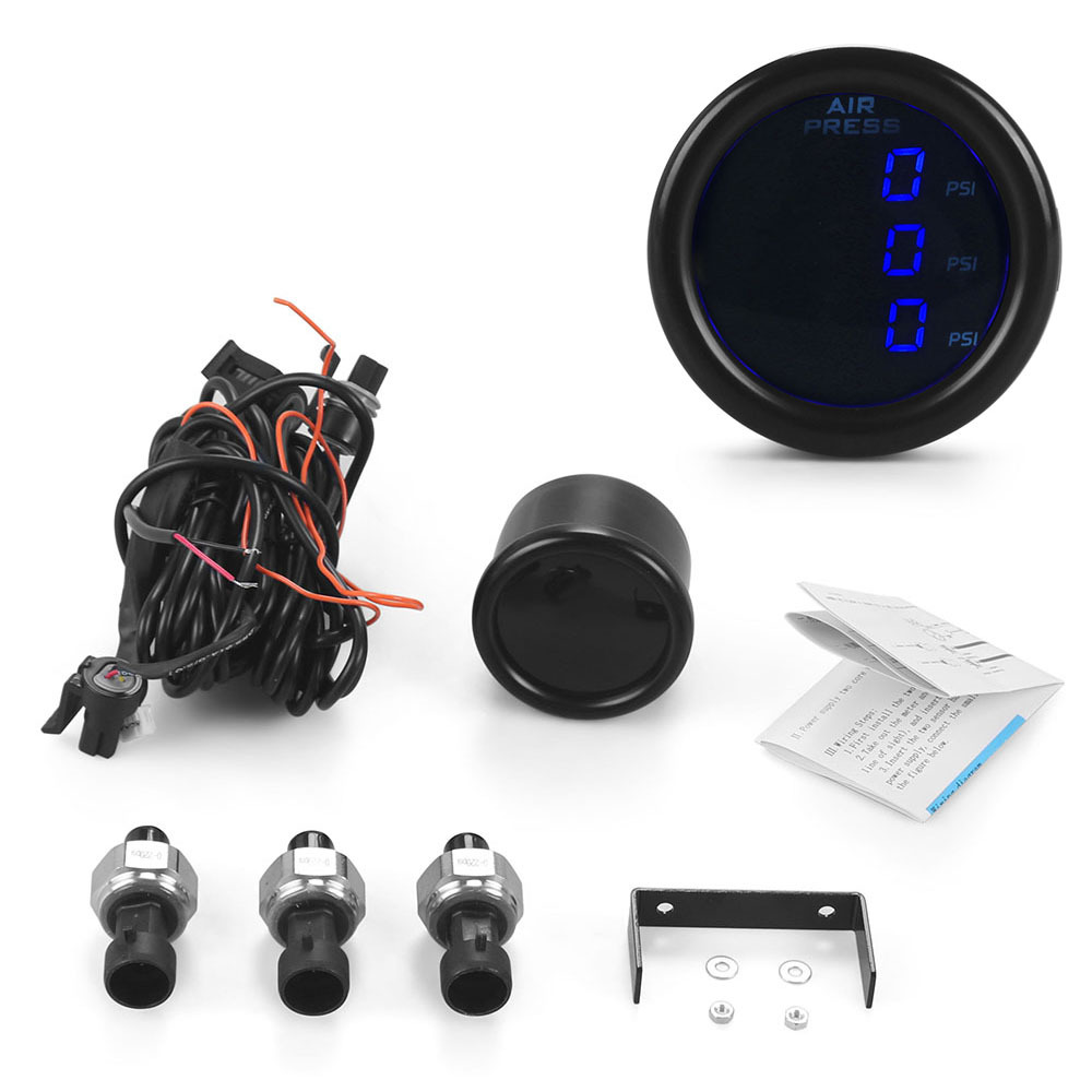 Car modification digital display dual/three-screen air pressure gauge with NPT1/8 sensor, blue light, 2-inch 52MM instrument