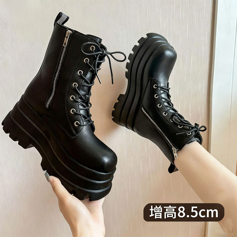 Cosplay Height-Increasing Shoes 20cm Height Increase, Make Legs Look Slimmer, Thick-Soled Shoes 8cm, British Style Thick-Soled New Short Boots, Short Tube Martin Boots