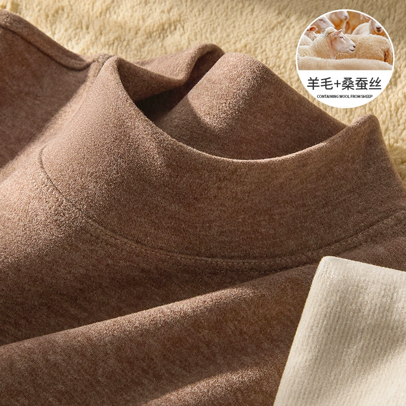 Саморазогревающаяся кашемировая шелковая шелковица с половинным воротником нижняя рубашка мужская теплая футболка с длинными рукавами