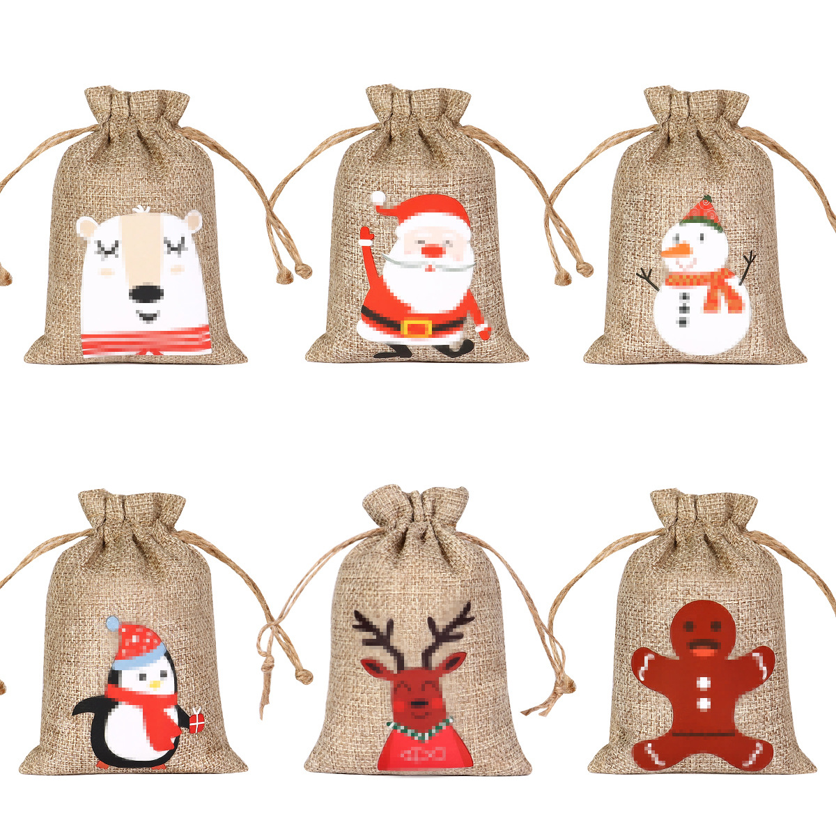 2024 nueva bolsa de arpillera de Navidad regalo de caramelo de Navidad bolsa de tela pequeña cordón de Navidad joyería de arpillera bolsa de embalaje