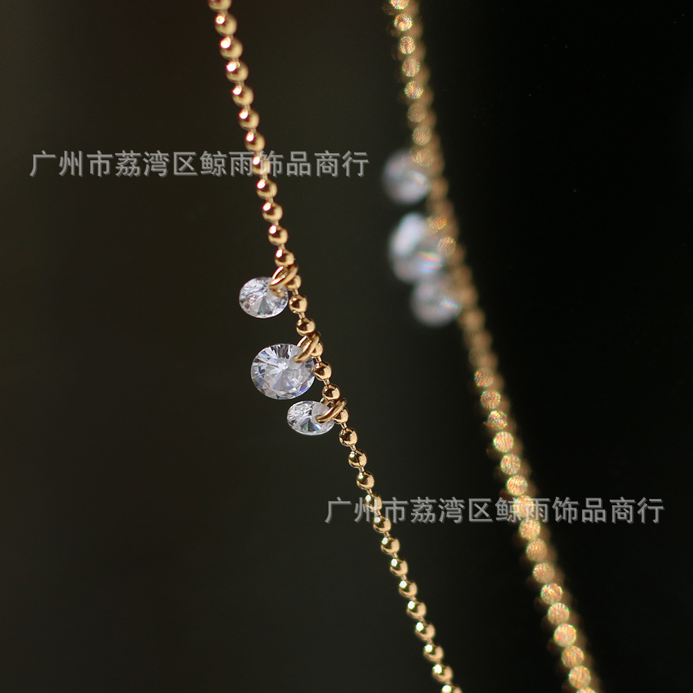 Xl082 Whale Rain Ornament Dew Zircon Shining Diamond Light Luxury Small Necklace Clavicle Chain Titanium Steel 18k Gold Plating display picture 3