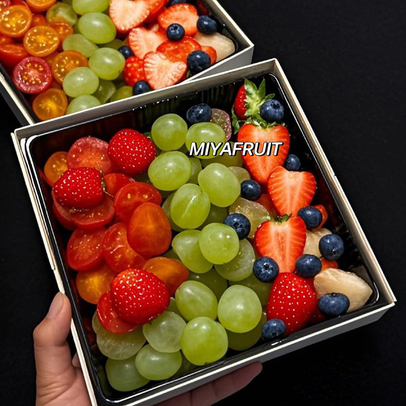 Caja de embalaje de corte de frutas y frutas plegables de una sola caja de plástico de papel antivaho desechable de cuarenta y nueve compartimentación de frutas y verduras con tapa