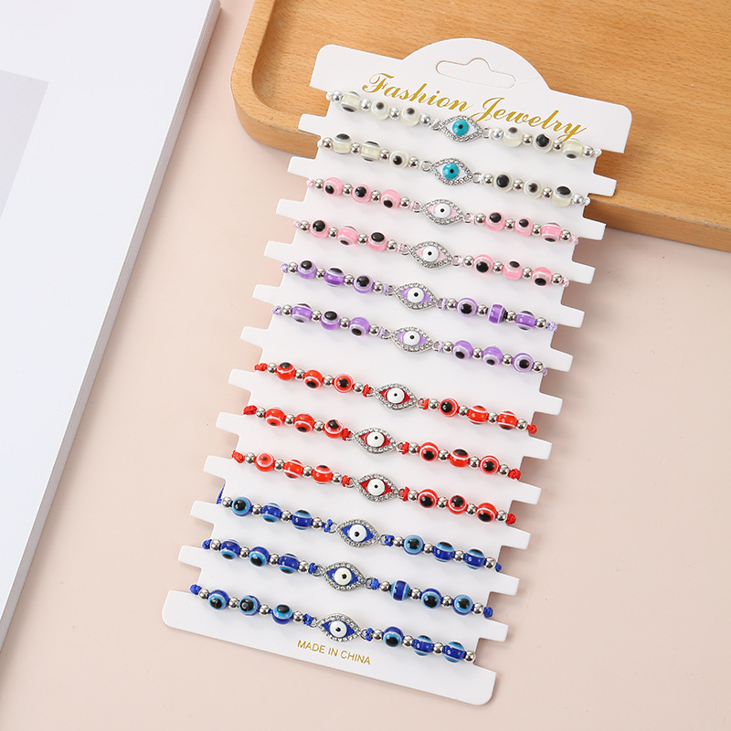 Cross-border Hot-selling European and American Fashion Devil's Eye Bracelet Simple Handmade Woven Evil Eyes Bead Bracelet for Women