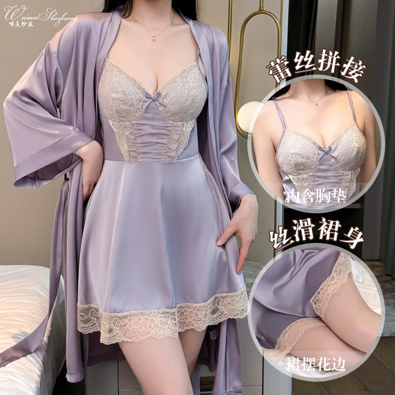 唯美纱蕾丝拼接纯欲睡裙收腰显瘦浪漫优雅法式风吊带睡衣